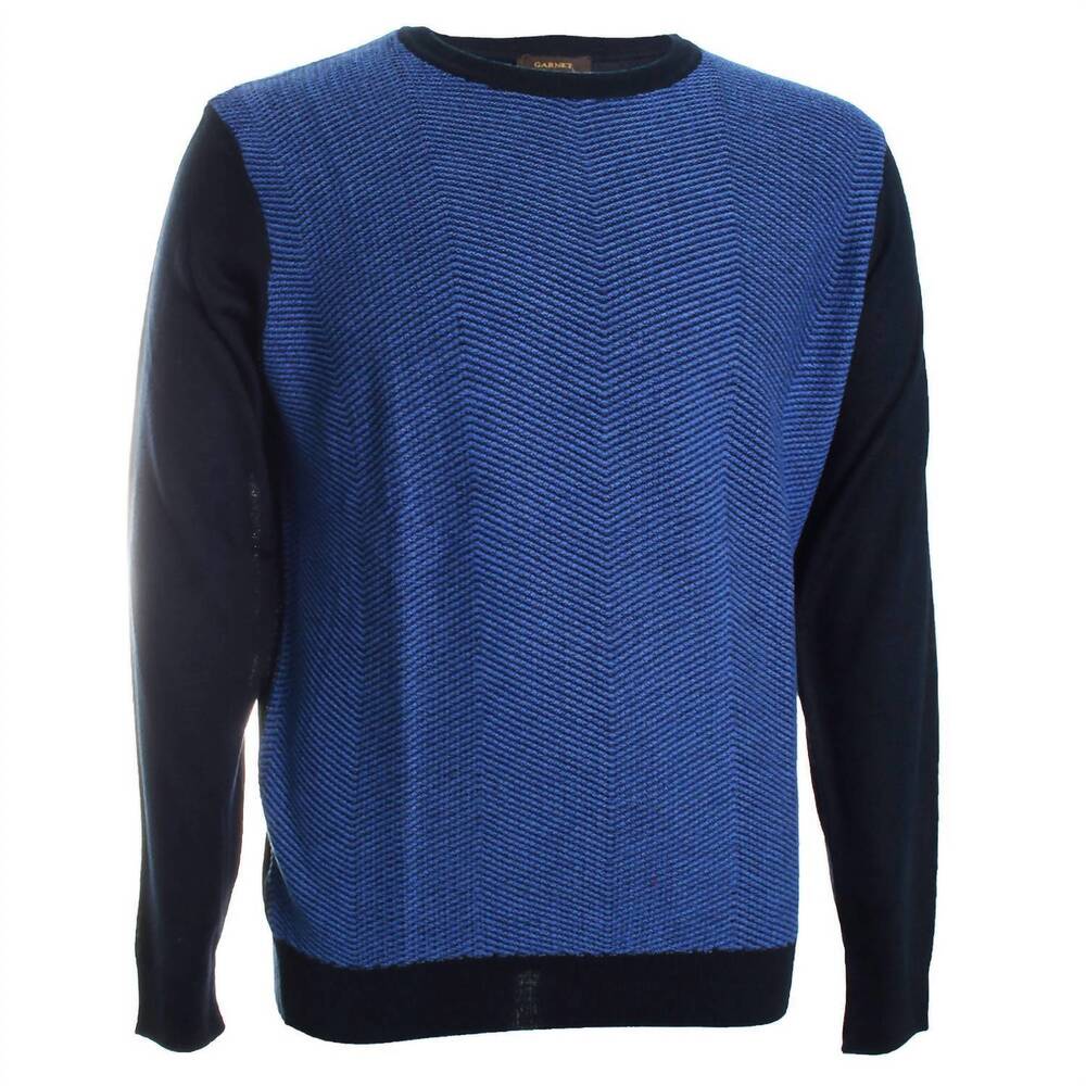 NEW GARNET CLOTHIERS men's textured crew neck sweater in blue